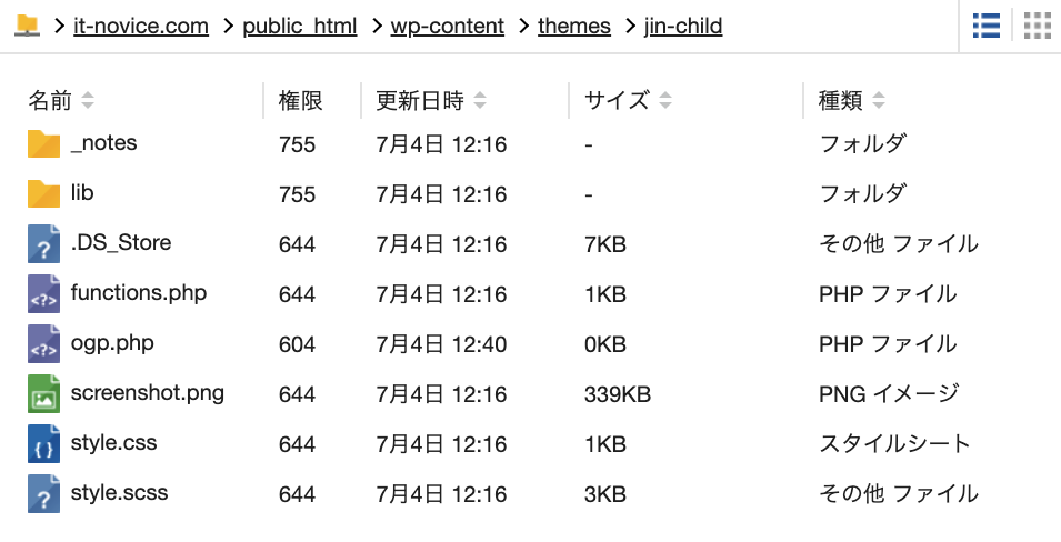 テーマフォルダへのアップロード